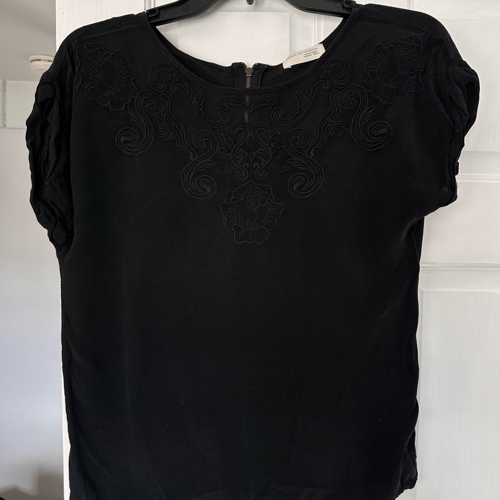 Zara Black Embroidered Blouse
